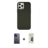 MARSİLYAN™- iPhone 12 Pro Max Kılıf Çekirdek Çizgi - Siyah 6D Mat Seramik Hayalet Nano Ekran Koruyucu + Neon Fosforlu Kamera Lens - MI