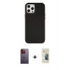 MARSİLYAN™- iPhone 12 Pro Max Kılıf Çekirdek Çizgi - Siyah 6D Mat Seramik Hayalet Nano Ekran Koruyucu + Turuncu Neon Fosforlu Kamera Lens