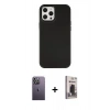MARSİLYAN™- iPhone 12 Pro Max Kılıf Çekirdek Çizgi - Siyah Bilvis Hayalet Cam Ekran Koruyucu + Neon Fosforlu Kamera Lens - BZ