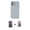 MARSİLYAN™- iPhone 12 Pro Max Kılıf Çekirdek Çizgi - Siyah Bilvis Hayalet Cam Ekran Koruyucu + Neon Fosforlu Kamera Lens - BZ