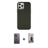 MARSİLYAN™- iPhone 12 Pro Max Kılıf Çekirdek Çizgi - Siyah Bilvis Hayalet Cam Ekran Koruyucu + Neon Fosforlu Kamera Lens - BZ
