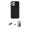 MARSİLYAN™- iPhone 12 Pro Max Kılıf Çekirdek Çizgi - Siyah Bilvis Hayalet Cam Ekran Koruyucu + Renkli Kamera Lens Koruma Cam - MI