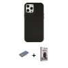 MARSİLYAN™- iPhone 12 Pro Max Kılıf Çekirdek Çizgi - Siyah Bilvis Hayalet Cam Ekran Koruyucu + Renkli Kamera Lens Koruma Cam - SI