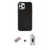 MARSİLYAN™- iPhone 12 Pro Max Kılıf Çekirdek Çizgi - Siyah Bilvis Hayalet Cam Ekran Koruyucu + Shine Kamera Lens Koruma Cam - SABE
