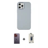 MARSİLYAN™- iPhone 12 Pro Max Kılıf Çekirdek Çizgi - Siyah Bilvis Hayalet Cam Ekran Koruyucu + Neon Fosforlu Kamera Lens - TU