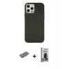 MARSİLYAN™- iPhone 12 Pro Max Kılıf Çekirdek Çizgi - Siyah Bilvis Hayalet Cam Ekran Koruyucu + Renkli Kamera Lens Koruma Cam - TU