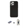 MARSİLYAN™- iPhone 12 Pro Max Kılıf Çekirdek Çizgi - Siyah Bilvis Hayalet Cam Ekran Koruyucu + Turuncu Renkli Kamera Lens Koruma Cam