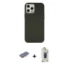 MARSİLYAN™- iPhone 12 Pro Max Kılıf Çekirdek Çizgi - Siyah Bilvis Hayalet Cam Ekran Koruyucu + Turuncu Renkli Kamera Lens Koruma Cam
