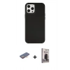 MARSİLYAN™- iPhone 12 Pro Max Kılıf Çekirdek Çizgi - Siyah Bilvis Hayalet Cam Ekran Koruyucu + Renkli Kamera Lens Koruma Cam - TU