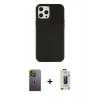 MARSİLYAN™- iPhone 12 Pro Max Kılıf Çekirdek Çizgi - Siyah Bilvis Hayalet Cam Ekran Koruyucu + Neon Fosforlu Kamera Lens - YL