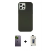 MARSİLYAN™- iPhone 12 Pro Max Kılıf Çekirdek Çizgi - Siyah Bilvis Hayalet Cam Ekran Koruyucu + Neon Fosforlu Kamera Lens - YL