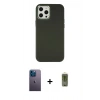 MARSİLYAN™- iPhone 12 Pro Max Kılıf Çekirdek Çizgi - Siyah Joko Magic 5D Hayalet Cam + Mavi Neon Fosforlu Kamera Lens