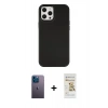 MARSİLYAN™- iPhone 12 Pro Max Kılıf Çekirdek Çizgi - Siyah Mat Seramik Nano Ekran Koruyucu + Neon Fosforlu Kamera Lens - MI
