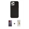MARSİLYAN™- iPhone 12 Pro Max Kılıf Çekirdek Çizgi - Siyah Mat Seramik Nano Ekran Koruyucu + Neon Fosforlu Kamera Lens - TU