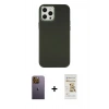 MARSİLYAN™- iPhone 12 Pro Max Kılıf Çekirdek Çizgi - Siyah Mat Seramik Nano Ekran Koruyucu + Neon Fosforlu Kamera Lens - SI