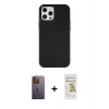 MARSİLYAN™- iPhone 12 Pro Max Kılıf Çekirdek Çizgi - Siyah Mat Seramik Nano Ekran Koruyucu + Neon Fosforlu Kamera Lens - SI