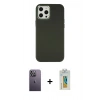 MARSİLYAN™- iPhone 12 Pro Max Kılıf Çekirdek Çizgi - Siyah Polymer Nano Ekran Koruyucu + Neon Fosforlu Kamera Lens - BZ