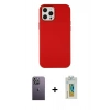 MARSİLYAN™- iPhone 12 Pro Max Kılıf Çekirdek Çizgi - Siyah Polymer Nano Ekran Koruyucu + Neon Fosforlu Kamera Lens - BZ