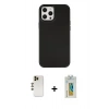 MARSİLYAN™- iPhone 12 Pro Max Kılıf Çekirdek Çizgi - Siyah Polymer Nano Ekran Koruyucu + Gold Shine Kamera Lens