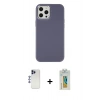 MARSİLYAN™- iPhone 12 Pro Max Kılıf Çekirdek Çizgi - Siyah Polymer Nano Ekran Koruyucu + Lacivert Shine Kamera Lens