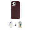 MARSİLYAN™- iPhone 12 Pro Max Kılıf Çekirdek Çizgi - Siyah Polymer Nano Ekran Koruyucu + Lacivert Shine Kamera Lens
