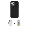 MARSİLYAN™- iPhone 12 Pro Max Kılıf Çekirdek Çizgi - Siyah Polymer Nano Ekran Koruyucu + Lacivert Shine Kamera Lens