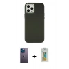MARSİLYAN™- iPhone 12 Pro Max Kılıf Çekirdek Çizgi - Siyah Polymer Nano Ekran Koruyucu + Neon Fosforlu Kamera Lens - MI