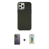 MARSİLYAN™- iPhone 12 Pro Max Kılıf Çekirdek Çizgi - Siyah Polymer Nano Ekran Koruyucu + Neon Fosforlu Kamera Lens - YL