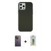 MARSİLYAN™- iPhone 12 Pro Max Kılıf Çekirdek Çizgi - Siyah Polymer Nano Ekran Koruyucu + Neon Fosforlu Kamera Lens - SI