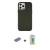 MARSİLYAN™- iPhone 12 Pro Max Kılıf Çekirdek Çizgi - Siyah Polymer Nano Ekran Koruyucu + Turuncu Renkli Kamera Lens Koruma Cam