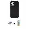 MARSİLYAN™- iPhone 12 Pro Max Kılıf Çekirdek Çizgi - Siyah Polymer Nano Ekran Koruyucu + Turuncu Renkli Kamera Lens Koruma Cam