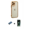 MARSİLYAN™- iPhone 12 Pro Max Kılıf Çekirdek Klasik Serisi - Şeffaf 360 Full Body Arka Koruyucu + Gold Shine Kamera Lens Koruma Cam