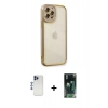 MARSİLYAN™- iPhone 12 Pro Max Kılıf Çekirdek Klasik Serisi - Şeffaf 360 Full Body Arka Koruyucu + Lacivert Shine Kamera Lens