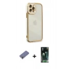 MARSİLYAN™- iPhone 12 Pro Max Kılıf Çekirdek Klasik Serisi - Şeffaf 360 Full Body Arka Koruyucu + Metal Kamera Lens Koruma Cam - GD