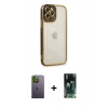 MARSİLYAN™- iPhone 12 Pro Max Kılıf Çekirdek Klasik Serisi - Şeffaf 360 Full Body Arka Koruyucu + Neon Fosforlu Kamera Lens - YL