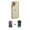 MARSİLYAN™- iPhone 12 Pro Max Kılıf Çekirdek Klasik Serisi - Şeffaf 360 Full Body Arka Koruyucu + Neon Fosforlu Kamera Lens - YL