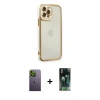 MARSİLYAN™- iPhone 12 Pro Max Kılıf Çekirdek Klasik Serisi - Şeffaf 360 Full Body Arka Koruyucu + Neon Fosforlu Kamera Lens - YL