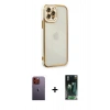 MARSİLYAN™- iPhone 12 Pro Max Kılıf Çekirdek Klasik Serisi - Şeffaf 360 Full Body Arka Koruyucu + Neon Fosforlu Kamera Lens - TU