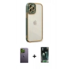 MARSİLYAN™- iPhone 12 Pro Max Kılıf Çekirdek Klasik Serisi - Şeffaf 360 Full Body Arka Koruyucu + Neon Fosforlu Kamera Lens - YL