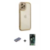 MARSİLYAN™- iPhone 12 Pro Max Kılıf Çekirdek Klasik Serisi - Şeffaf 360 Full Body Arka Koruyucu + Renkli Kamera Lens Koruma Cam - TU