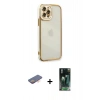 MARSİLYAN™- iPhone 12 Pro Max Kılıf Çekirdek Klasik Serisi - Şeffaf 360 Full Body Arka Koruyucu + Renkli Kamera Lens Koruma Cam - TU
