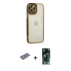 MARSİLYAN™- iPhone 12 Pro Max Kılıf Çekirdek Klasik Serisi - Şeffaf 360 Full Body Arka Koruyucu + Renkli Kamera Lens Koruma Cam - SI