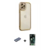 MARSİLYAN™- iPhone 12 Pro Max Kılıf Çekirdek Klasik Serisi - Şeffaf 360 Full Body Arka Koruyucu + Renkli Kamera Lens Koruma Cam - YL