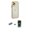 MARSİLYAN™- iPhone 12 Pro Max Kılıf Çekirdek Klasik Serisi - Şeffaf 360 Full Body Arka Koruyucu + Renkli Kamera Lens Koruma Cam - YL