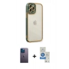 MARSİLYAN™- iPhone 12 Pro Max Kılıf Çekirdek Klasik Serisi - Şeffaf Royal Nano Ekran Koruyucu + Neon Fosforlu Kamera Lens - MI