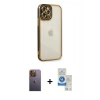 MARSİLYAN™- iPhone 12 Pro Max Kılıf Çekirdek Klasik Serisi - Şeffaf Royal Nano Ekran Koruyucu + Neon Fosforlu Kamera Lens - SI