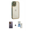 MARSİLYAN™- iPhone 12 Pro Max Kılıf Çekirdek Klasik Serisi - Şeffaf Royal Nano Ekran Koruyucu + Neon Fosforlu Kamera Lens - SI