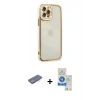 MARSİLYAN™- iPhone 12 Pro Max Kılıf Çekirdek Klasik Serisi - Şeffaf Royal Nano Ekran Koruyucu + Renkli Kamera Lens Koruma Cam - MI