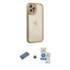 MARSİLYAN™- iPhone 12 Pro Max Kılıf Çekirdek Klasik Serisi - Şeffaf Royal Nano Ekran Koruyucu + Shine Kamera Lens Koruma Cam - GD
