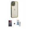 MARSİLYAN™- iPhone 12 Pro Max Kılıf Çekirdek Klasik Serisi - Şeffaf Royal Nano Ekran Koruyucu + Neon Fosforlu Kamera Lens - TU